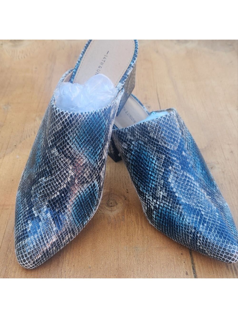 14th & Union Snake Print Mules Pointed Toe Block Heel Slip On Shoes Size 8.5